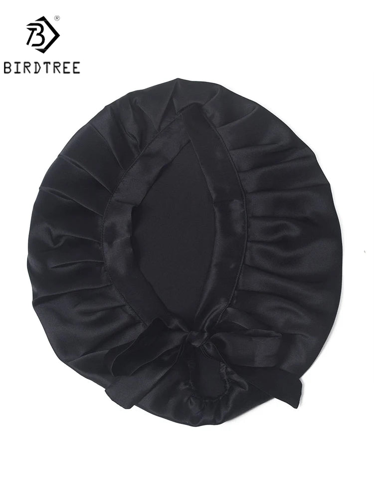 BirdTree 100% Real Silk Sleep Cap for Women, Hair Care Natural 19 Momme Silk Postpartum Hat, Night Bonnet with Tie T32101X