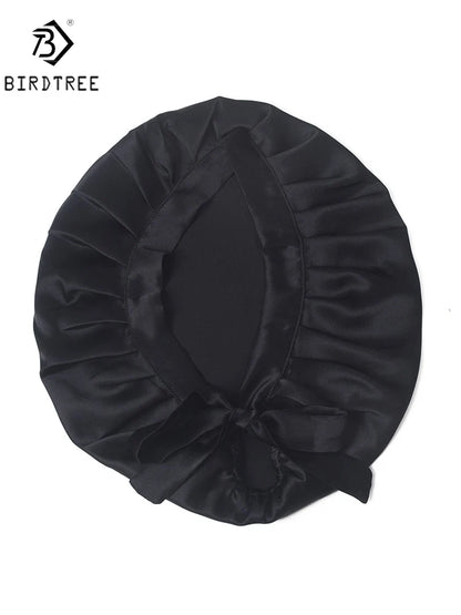 BirdTree 100% Real Silk Sleep Cap for Women, Hair Care Natural 19 Momme Silk Postpartum Hat, Night Bonnet with Tie T32101X