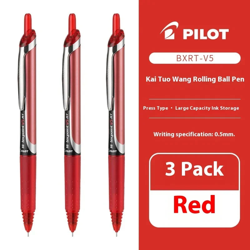 Japanese Pilot Gel Pen, BXRT-V5 0.5mm Metal Needle Tip Black Red Blue Ink,Premium Smooth&Precise for Signing,Exams,Journaling