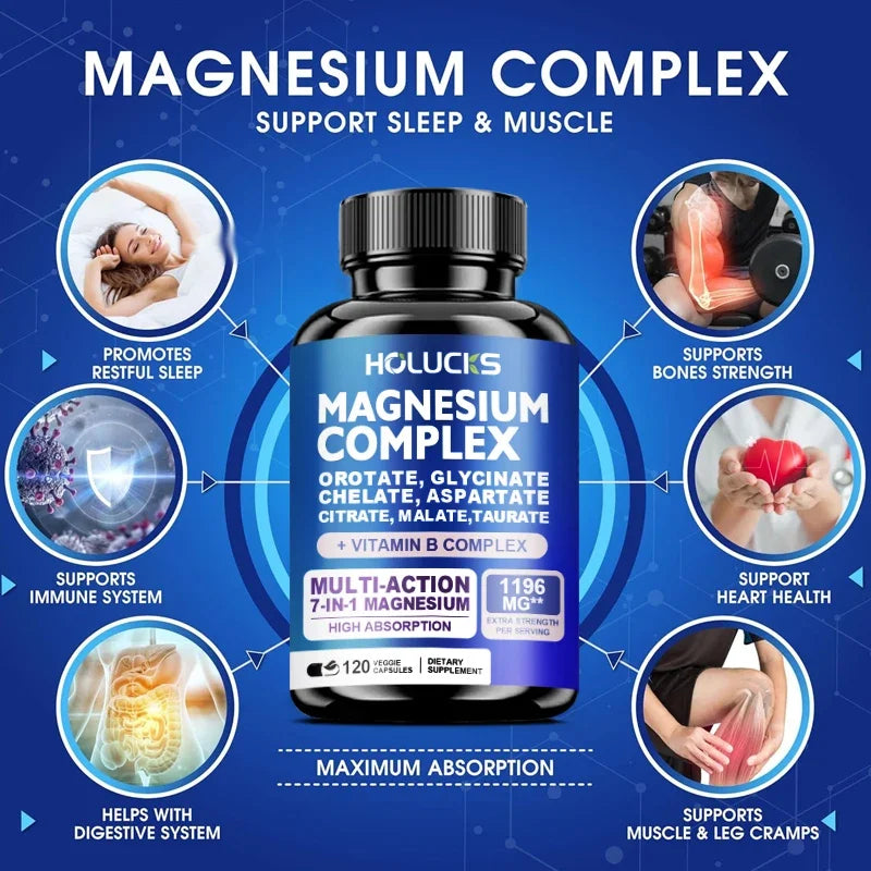 Magnesium Complex Supplements-Memory,Bone & Promotes Brain Health, Sleep Support,Muscle Relaxation,Stress & Anxiety Relief
