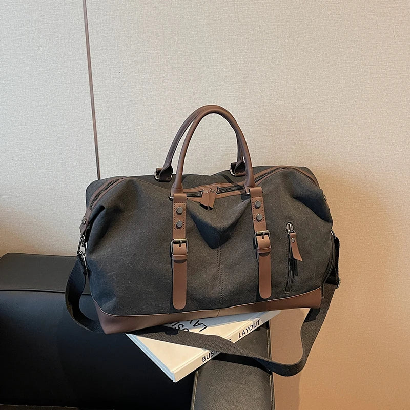 Canvas Travel Duffel Shoulder Crossbody Bag Shoes Compartment Gym Fitness Outdoor Short Distance Bag Luggage Weekend Handbag