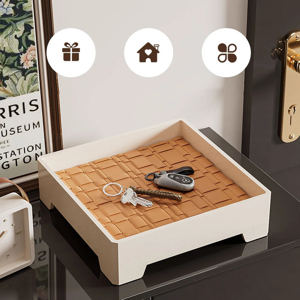 Light Luxury Ancient Leather Storage Tray Box Leather Aromatherapy Tray Desktop Ornament Decor Keys Coins Holder Trays