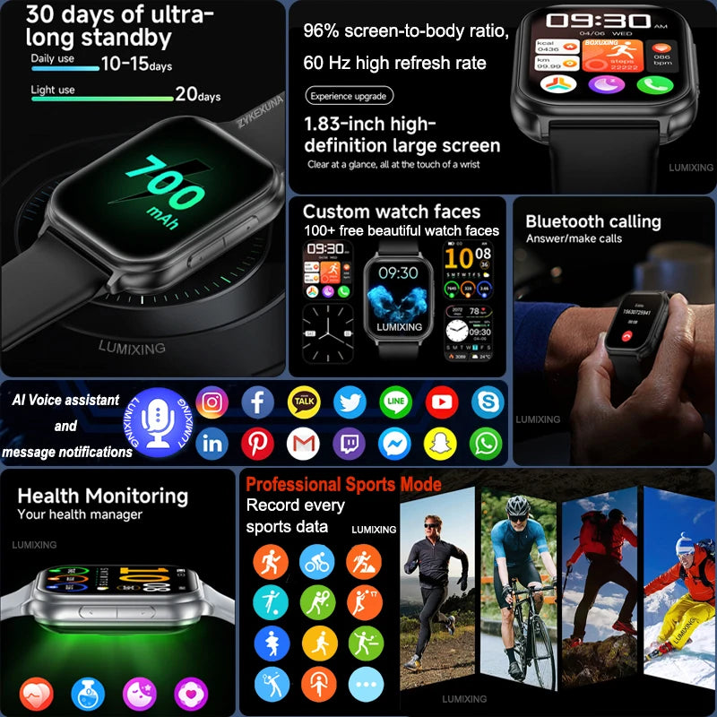 2026 New Smartwatch Women Sports Fitness Track IP68 Waterproof Heart Rate GPS Track Bluetooth Call Ladies Fashion Smartwatch Men