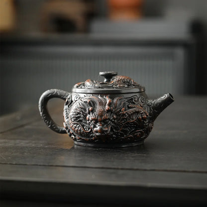 Jianshui Clay Purple Pottery Carving Dragon Teapot Hand Painted Antique Relief Teapot Household Teapot Kungfu Tea Set Kettle
