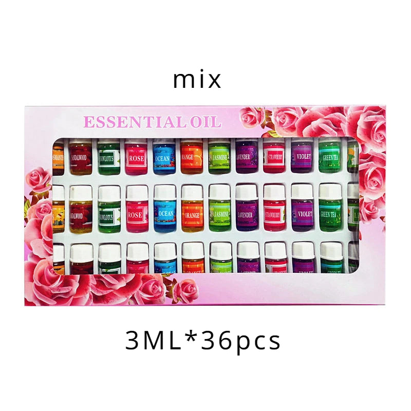 36*3ml Essential Oils Aromatherapy Lavender Rose Mix Oils Water-soluble Oil Humidifier Room Fragrance Essential Aroma Diffuser