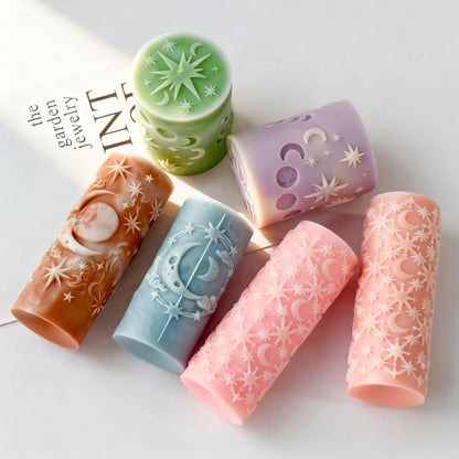 Star and Moon Pillar Candle Mold Celestial Cylinder Silicone Mold DIY Aromatherapy Wax Craft Home Decor Night Sky Theme