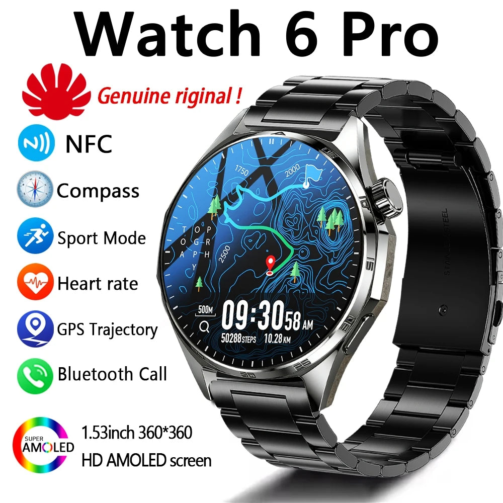 2026 New Watch 6 PRO Bluetooth Call Smart Watches Men GPS Tracking Sports Fitness IP68 Waterproof 1.53inch AMOLED Smartwatch