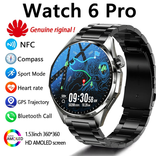 2026 New Watch 6 PRO Bluetooth Call Smart Watches Men GPS Tracking Sports Fitness IP68 Waterproof 1.53inch AMOLED Smartwatch