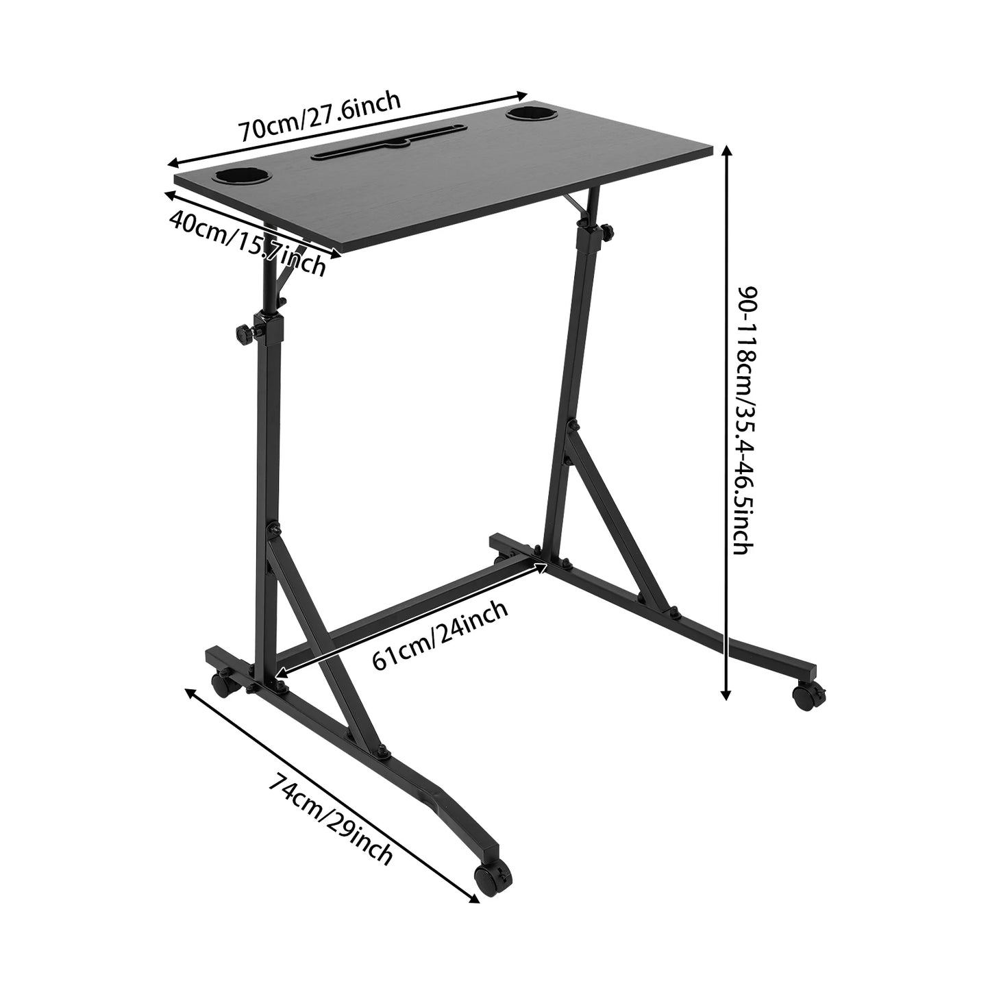Black/Log Adjustable Bike Trainer Fitness Desk Z Shape Mobile Stand up Desk with Wheel Fitness Standing Computer Table