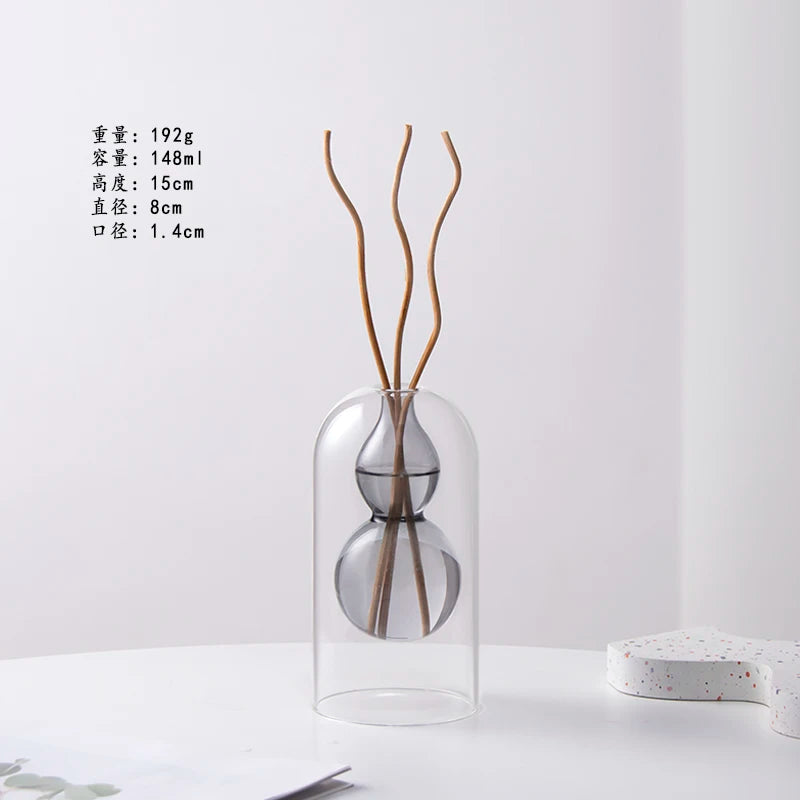 Double Glass Vase Hydroponic Plant Flower Arrangement Glass Empty Bottle Ornaments Simple Essential Oil Aromatherapy Bottle