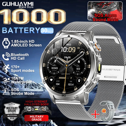 2026 New  Outdoor Adventure 1000mAh Large Battery  1.85"Smart Watch 10ATM Waterproof Voice Call Sports Men GPS Fitness Bracelet