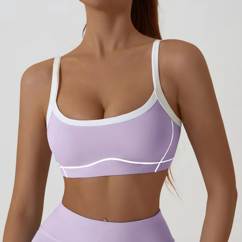 Nude High-elasticity Yoga Suit Contrasting Color Bra Halter Top Hip-lifting Fitness Line Shorts Pilates Sports Set