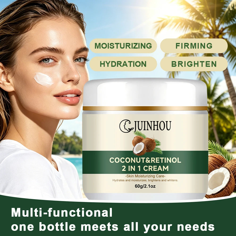 JUINHOU Natural Coconut Oil Brightening Face Cream Deep Hydrating Moisturizer Brighten Face Gentle Daily Skin for All Skin Types
