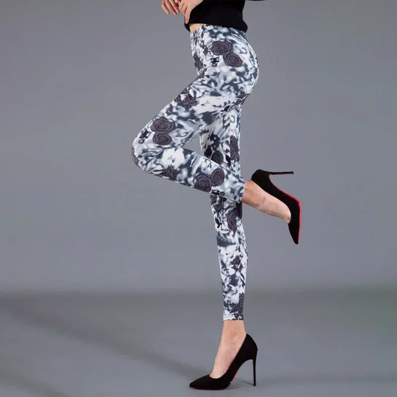 Women Floral Printed Exercise Colorful Peony Flower Female Elastic Leggins High Waist Pants Push Up Trousers Fitness Leggings