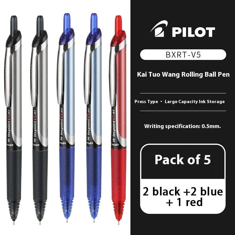 Japanese Pilot Gel Pen, BXRT-V5 0.5mm Metal Needle Tip Black Red Blue Ink,Premium Smooth&Precise for Signing,Exams,Journaling