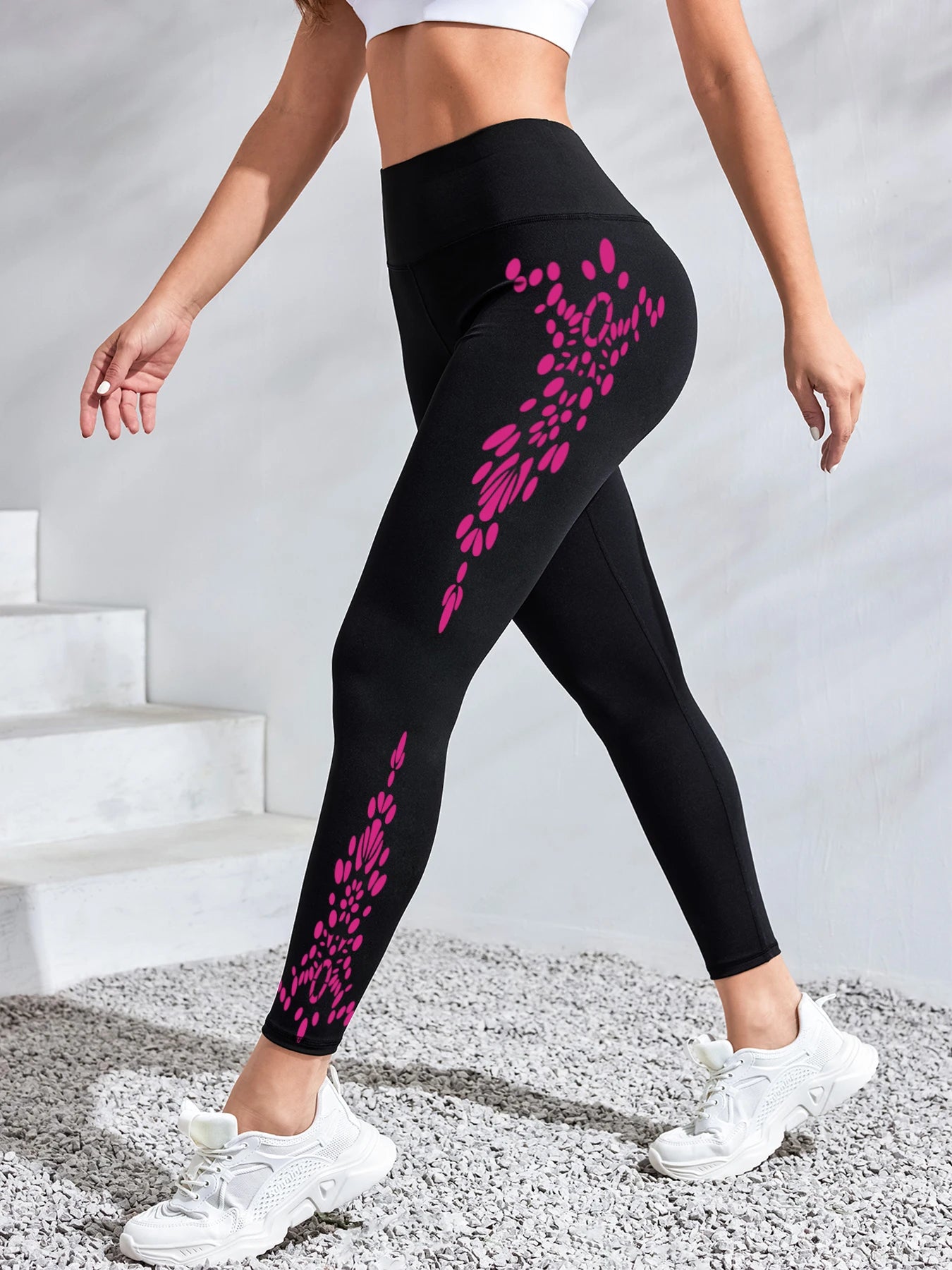 Women's Yoga Pants High-Waisted Printed Workout Tights, Moisture-Wicking Running Leggings for Fitnes