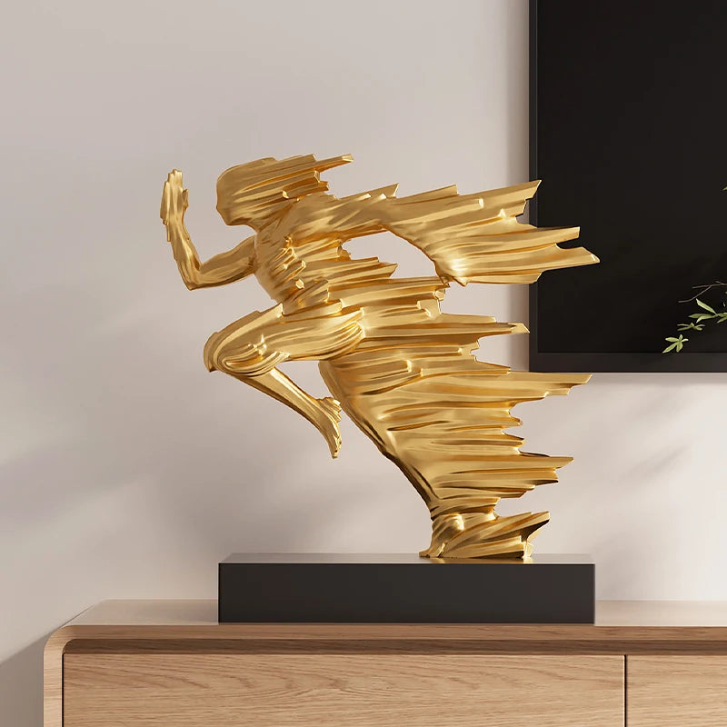 Exquisite 23cm Resin Running Style Man Statue, Stylish Golden Sculptures For Modern Home Office Decoration, Abstract Figurines