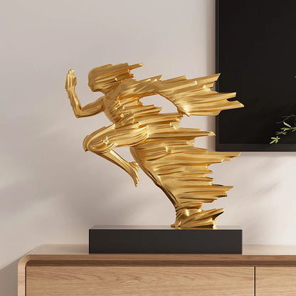 Exquisite 23cm Resin Running Style Man Statue, Stylish Golden Sculptures For Modern Home Office Decoration, Abstract Figurines
