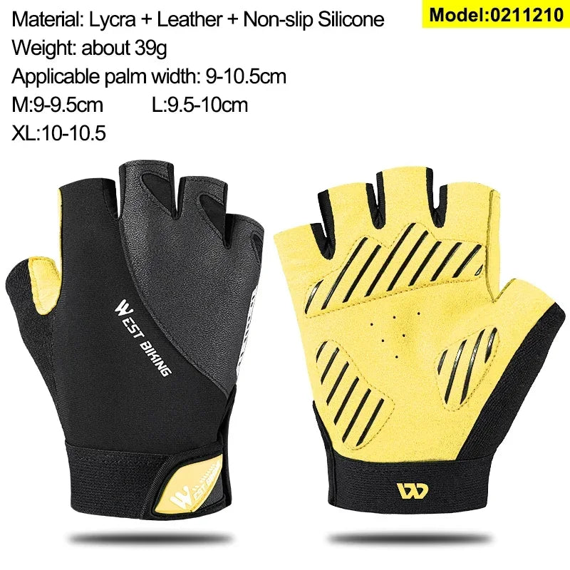 WEST BIKING Mountain Road Bike Gloves Half Finger Summer Cycling Equipment Anti-slip Shock SBR Bicycle Fitness Fingerless Mitten