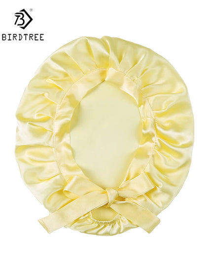 BirdTree 100% Real Silk Sleep Cap for Women, Hair Care Natural 19 Momme Silk Postpartum Hat, Night Bonnet with Tie T32101X