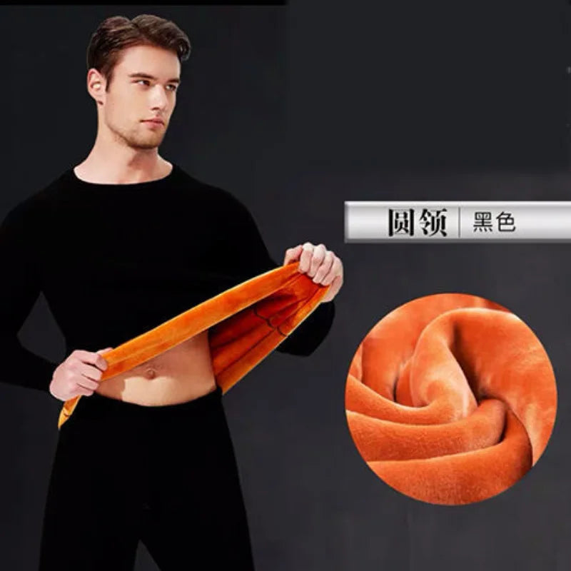Men Woman Fleece Thicken Thermal Underwear Suit Winter O Neck Super Soft Long Sleeve Tops Leggings Long Johns Homewear Set