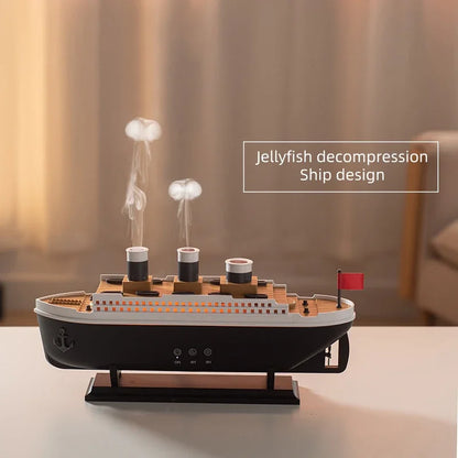 Ship-Shaped Aroma Diffuser, Jellyfish Spray, Colorful Lights, 2 Modes, Timer & Remote for Home Office