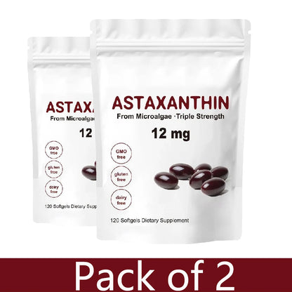 Astaxanthin 12mg - 120 Softgels | Premium Astaxanthin Antioxidant Supplements | Fresh Microalgae | Non-GMO, Gluten Free Soy-Free