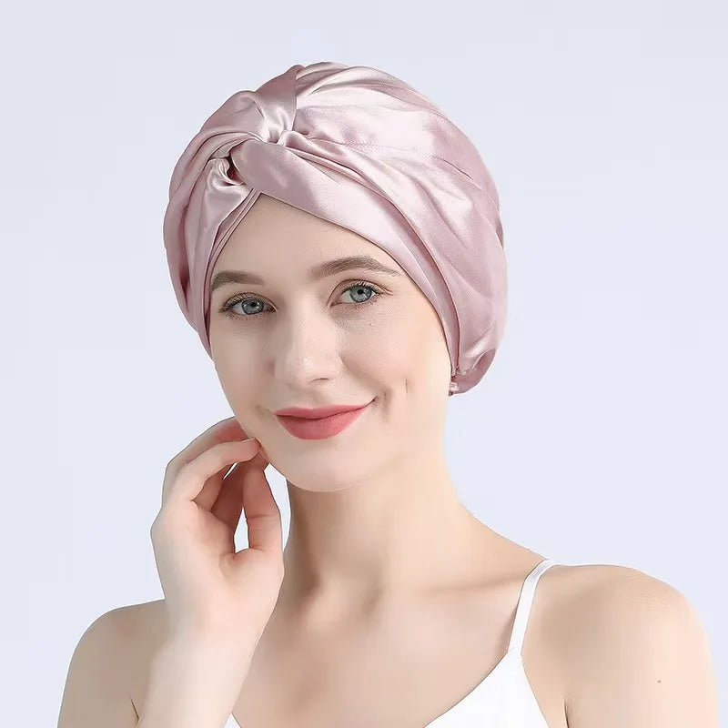 32 Momme 100% Mulberry Silk Sleep Cap Double Layer Night Bonnet Adjustable Elastic Hair Bonnet Anti-Frizz Hair Care Accessories