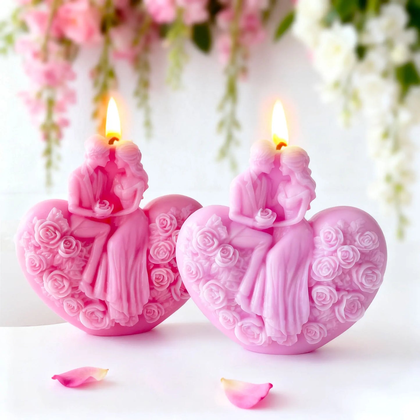 Rose Heart Couple Candle Mold Valentine Wedding Silicone Mold DIY Romantic Aromatherapy Plaster Gift