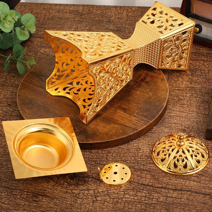 Exquisite Alloy Incense Burner Box Incense Pile Indoor Decoration,Meditation YoGa Temples Smoke Tray Furnaces,Aromatherapy Stove