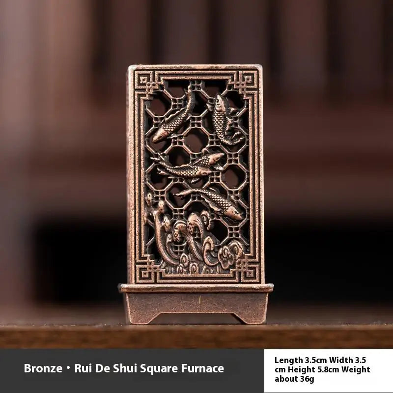 Antique Incense Burner Buddhist Hollow Incenses Holder With Cover Chinese Ancient Mini Censer Ornaments Home Office Decoration