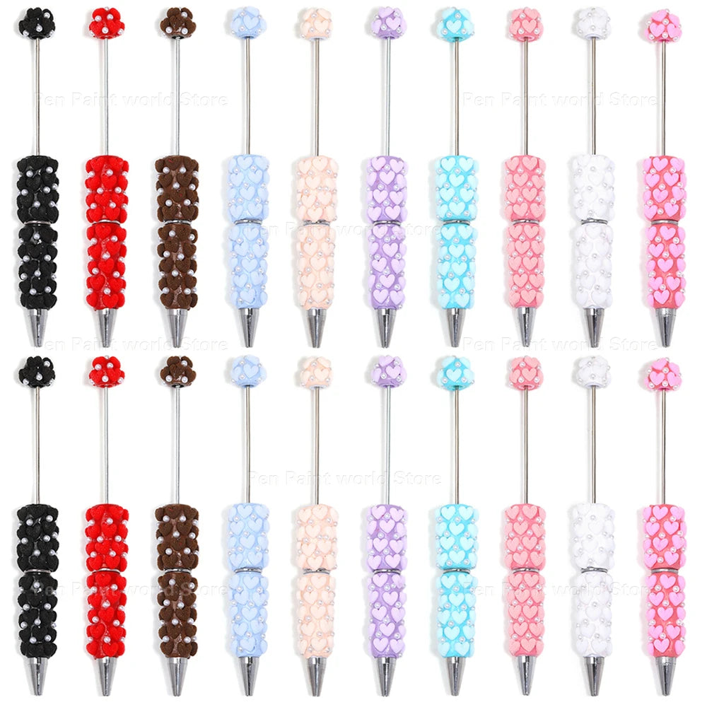 10-50Pcs DIY Clay Heart Bead Pen with Pearl Detail — Useful Ballpoint Pen for Journaling, Office, and Gifts