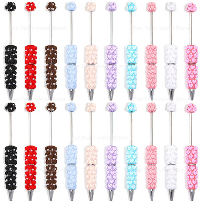 10-50Pcs DIY Clay Heart Bead Pen with Pearl Detail — Useful Ballpoint Pen for Journaling, Office, and Gifts