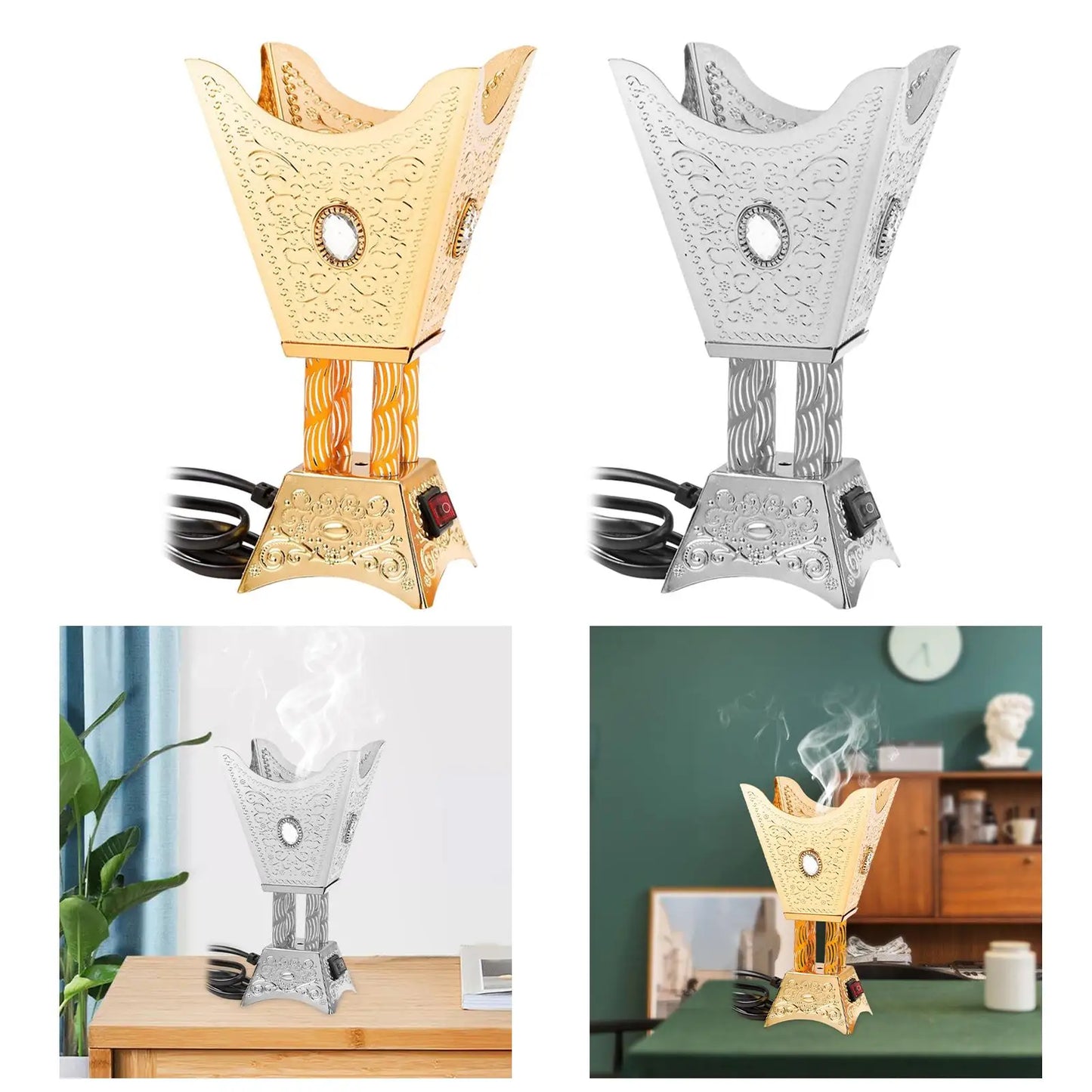 Electric Incense Burner Portable Ornament Home Fragrance Relaxation Aromatic Iron Incense Holder for Yoga Bedroom SPA Decoration