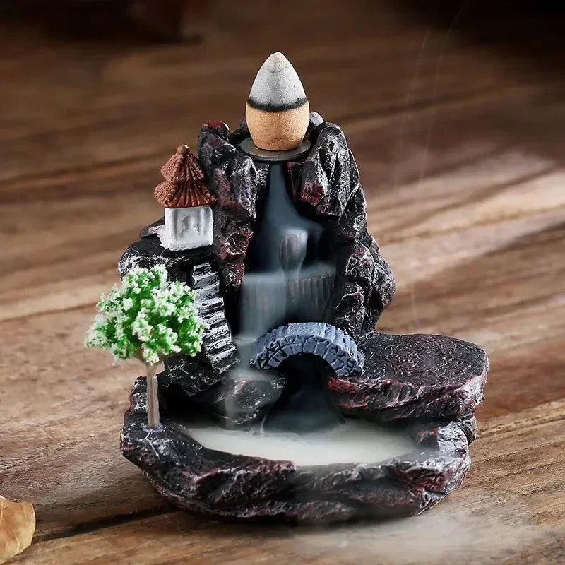 Backflow Incense Burner Mountain River Waterfall Aroma Smoke Zen Censer Holder Home Decor Fun Gift