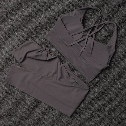 TRY TO BN Women's Tracksuit Sports Bra Fitness Yoga Set V Back Leggings High Waist Sportswear Workout Sets Cycling Gym Clothing