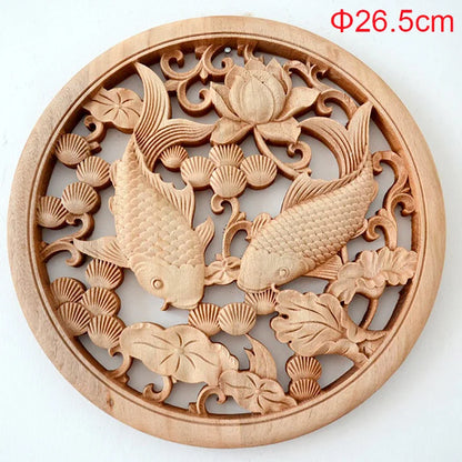 1PC Traditional Chinese Woodcarving Wall Hanging Camphor Wood 3d Exquisite Dragon Phoenix Flower Carving Craft Home Decoration