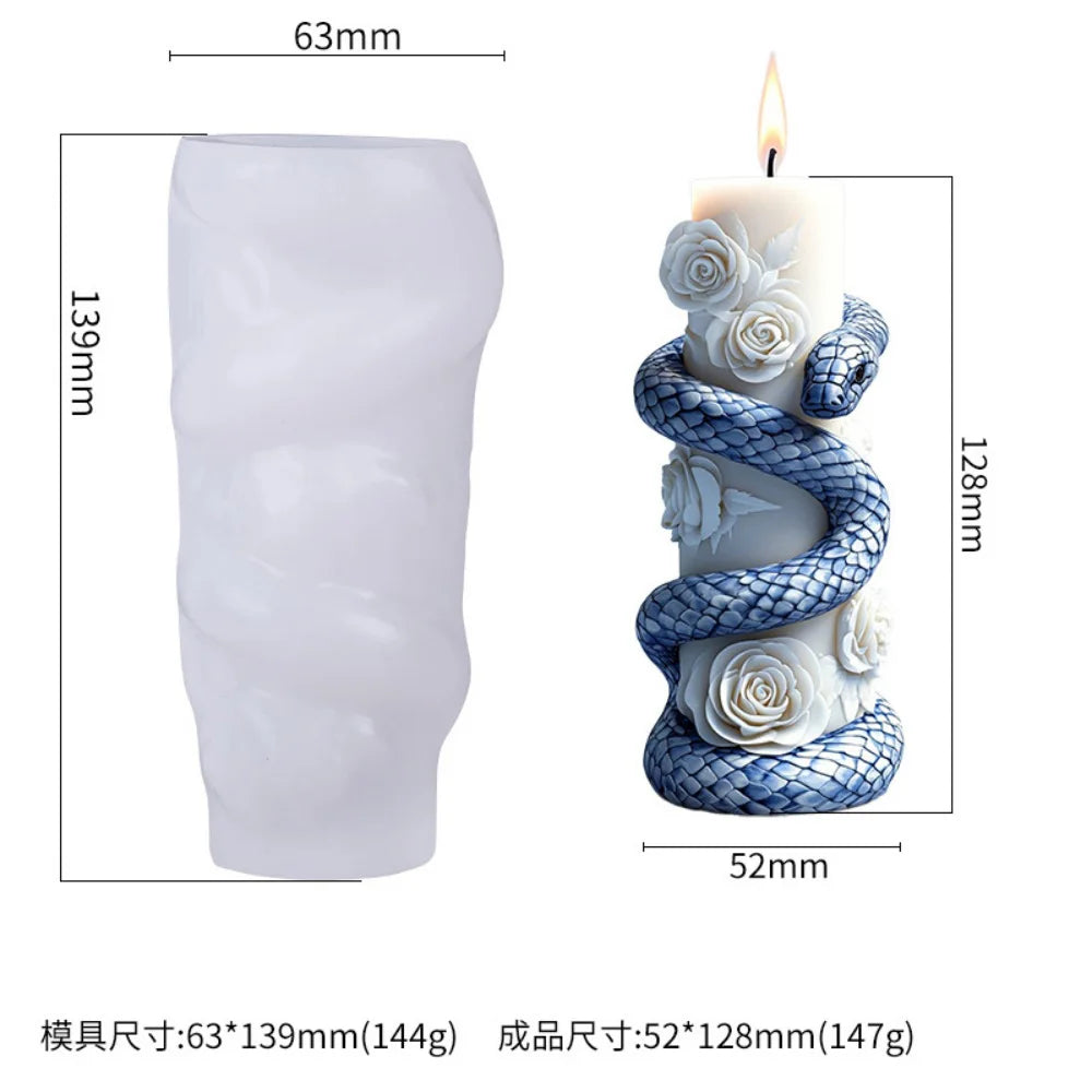Flower Snake Pillar Candle Molds Silicone Mold DIY Cylindrical Aromatherapy Candle Plaster Animal Mold Form Halloween Decor