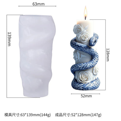 Flower Snake Pillar Candle Molds Silicone Mold DIY Cylindrical Aromatherapy Candle Plaster Animal Mold Form Halloween Decor