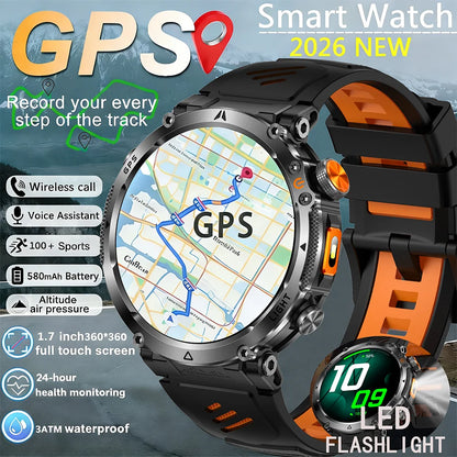 2026 New Military GPS Sports Smart Watch Men Compass 3ATM Waterproof Swim Fitness Tracker AMOLED HD SmartWatches 850Mah Battery