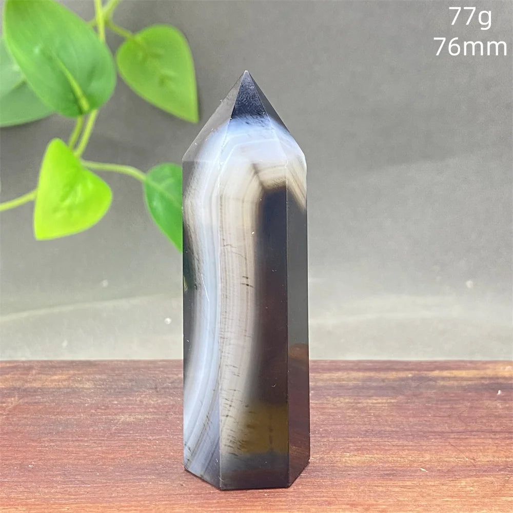 Black Agate Crystal Tower Natural Gem Obelisk Exquisite Home Decoration Ornament Rare Material for Relaxation And Energy