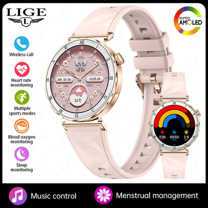 LIGE Ultra Thin Smart Watch Women Always On Display Clock Diamond Bracelet Sports BT Call AMOLED Fashion Smartwatch Ladies Gift