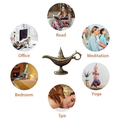 Durable Antique Style Incense Burner Air Purification Metal Aroma Furnace Gifts Wishing Aladdin Lamp Home Decor