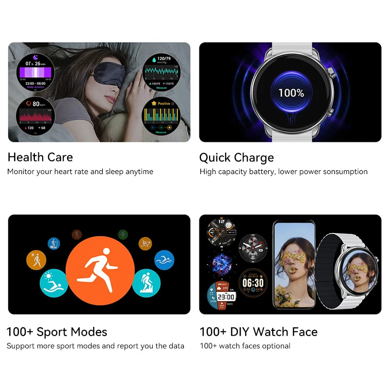 IMIKI TG2 Smartwatch 1.43"AMOLED HD Display Waterproof Sports Bluetooth Calling Music 3D Surround Fitness Smart Watch Men Women