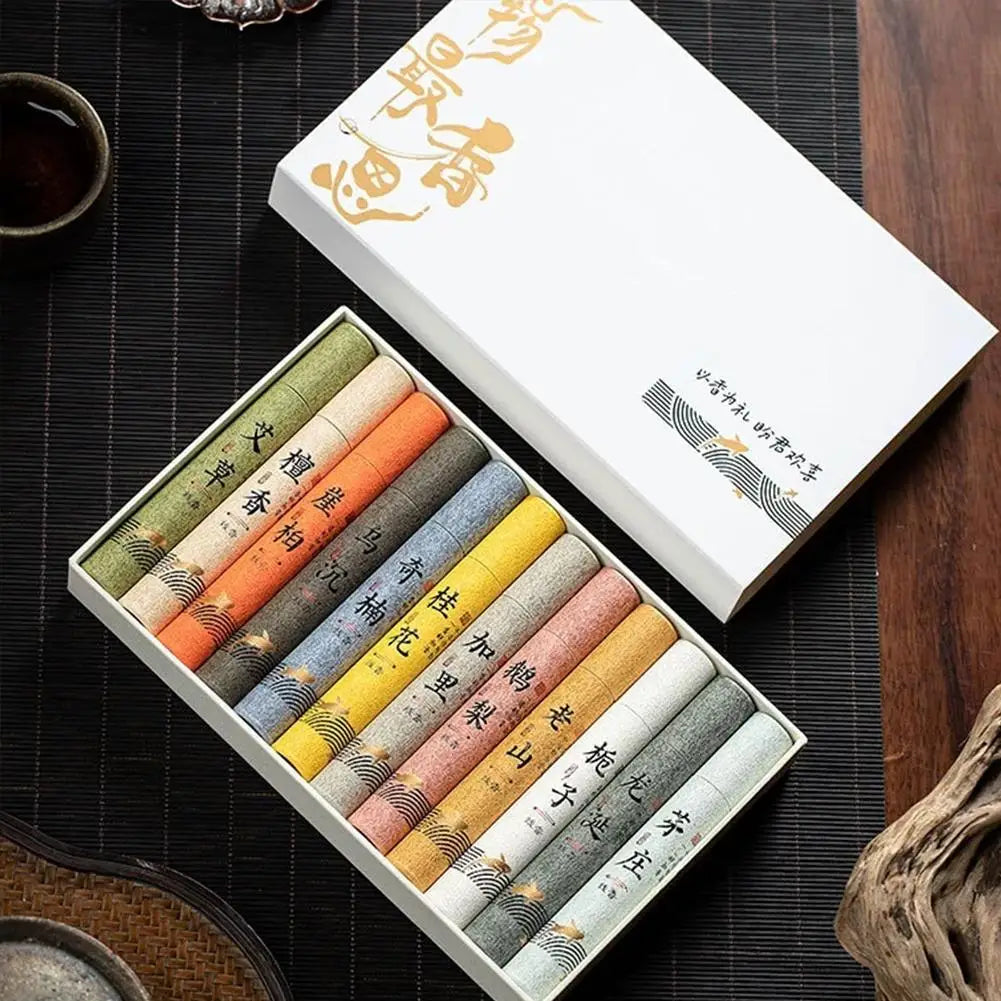 Chinese 12 kinds of scented Incense Stick Gift Box Set natural linear Aromatherapy For Home Indoor Yoga Zen Meditation Soothing