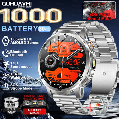 2026 New Outdoor Military 1.85-inch 466*466 Smart Watch Fitness Clock Men 1000mAh Battery 10ATM Waterproof HD Call Bracelet Men