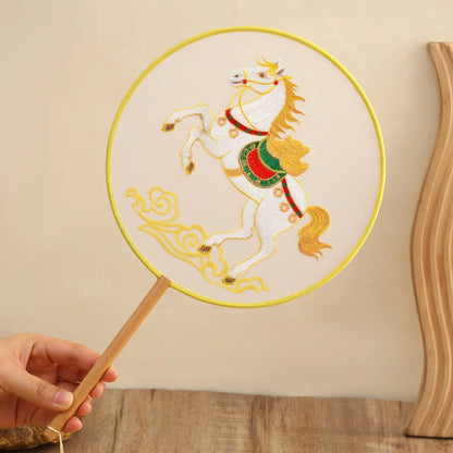 Traditional Chinese Dragon Embroidery Fan Exquisite Double-Sided Hand Fan with Tassel Ethnic Style Summer Cooling Accessories