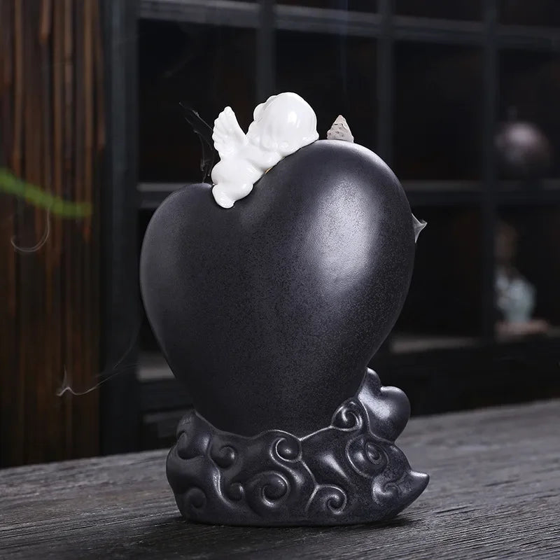 Y Beautiful Angel Backflow Incense Burner with LED RGB Light Smoke Waterfall Incense Base Living Room Home Decor Christmas Gift