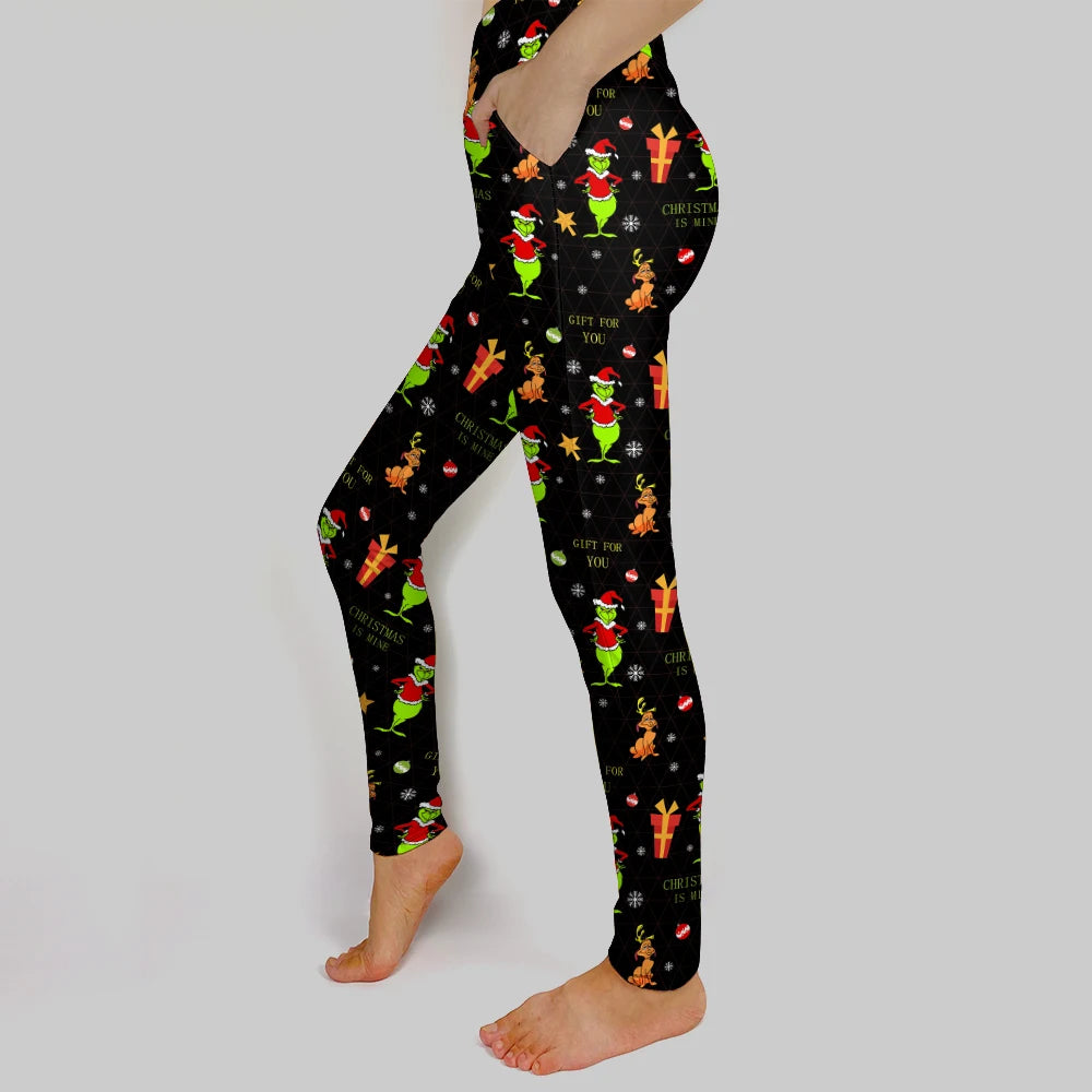 LETSFIND New Arrival Pockets Women Leggings 3D Christmas Print Fitness Legging High Waist Elastic Inside Pockets Pants
