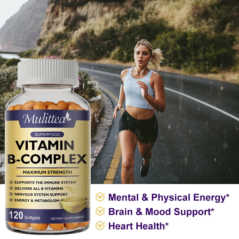 Mulittea 3X Complex Vitamin B  Supplements (B12 B2 B6)for Relieve Stress Improve Immunity System Energy Support